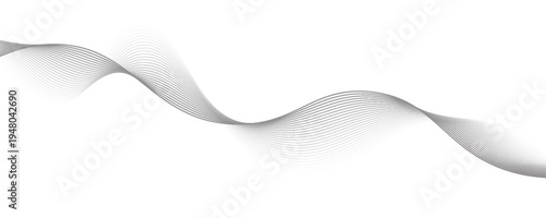 Abstract wave element for design. Digital frequency track equalizer. Stylized line art background. Vector illustration. Wave with lines created using blend tool. Curved wavy line, smooth stripe.