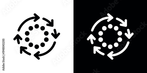 Black and white circular arrow with dots