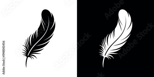 Black and white feather silhouettes on contrasting backgrounds