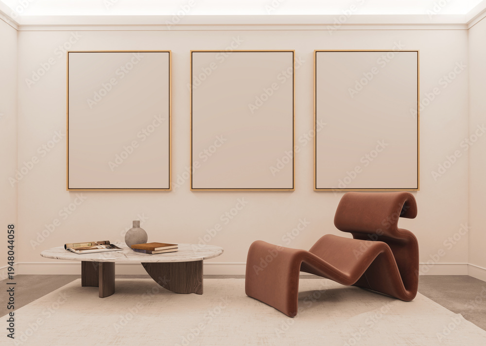 Naklejka premium Large luxury modern bright interiors Living room mockup illustration 3D rendering Generated Color Image