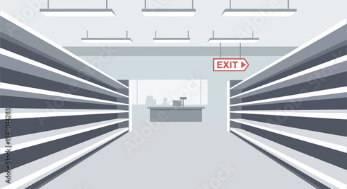 Empty Corridor with Exit Signage Visible.