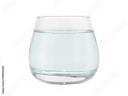 Transparent glass filled with water, isolated on a white background.
