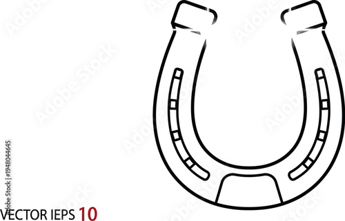 Simple black outline vector graphic of a single horseshoe sparkling brightly against a clean white background symbolizing luck.
