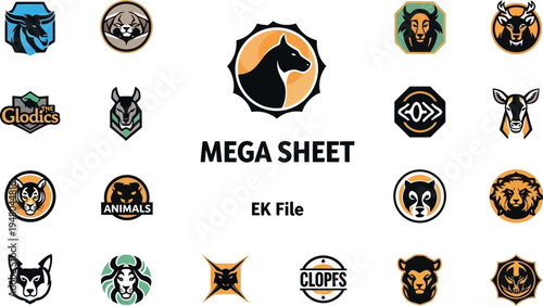 Collection of various stylized animal head logos and emblem icons displayed on a white background mega sheet