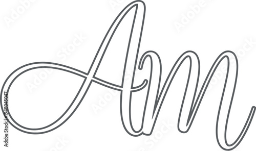 Elegant cursive script letter combination am outline isolated on a clean white background perfect for branding