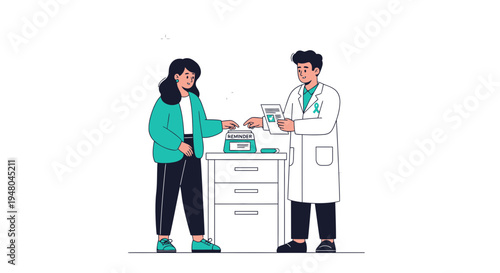 Doctor Advising Patient on Medication at Pharmacy Counter