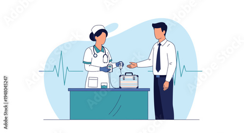 Doctor checking patient's vital signs with medical equipment, healthcare concept