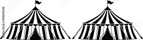 Circus tent carnival big top silhouette festival entertainment fair event vector illustration striped show tent icon design