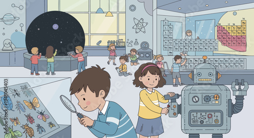 Children Exploring Science Museum, Learning About Insects, Space, and Robotics