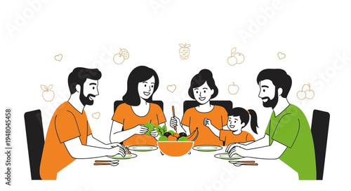 Family Enjoying Healthy Meal Together at Dining Table, Healthy Eating Lifestyle