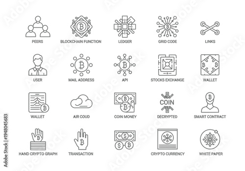 Icons representing various types of digital and traditional currency systems
