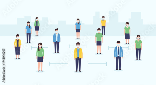 Group of People Standing Apart Social Distancing.