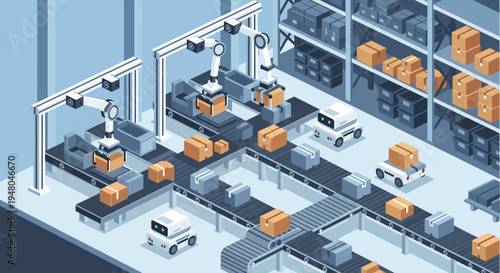 Industrial Automation Factory with Robotic Arms.