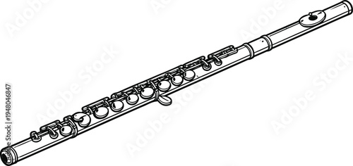Flute Musical Instrument Line Drawing – Detailed Outline Illustration