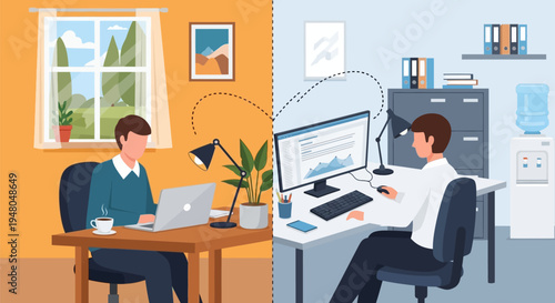 Man Working on Computer in Office Setting.