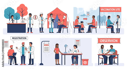 Medical Professionals Administering Vaccinations and Checkups.