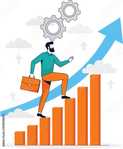 Business Growth Concept with Businessman Climbing Chart Graph Vector Illustration EPS10