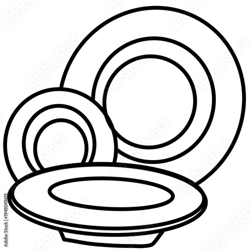Stacked Plates and Bowls Tableware Set – Kitchen Dishware Coloring Illustration