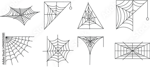 Spider web vector set collection Halloween cobweb line art isolated transparent background spooky decoration graphic illustration minimalist web design bundle icon pack