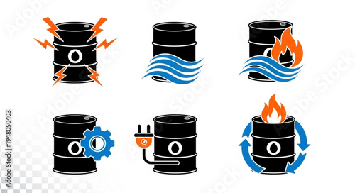 Oil Barrel Icons Representing Energy Sources and Environmental Concerns.