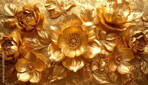 Golden Floral Elegance - A Luxurious Display of Metallic Flowers.