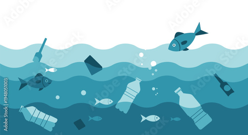 Plastic Waste Pollution in Ocean Waters.