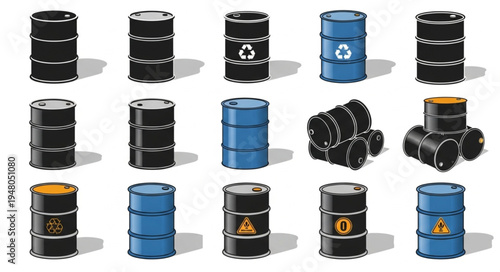 Collection of Oil Drums and Hazardous Waste Barrels.