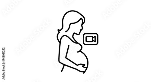 Pregnant Woman Silhouette with Video Icon, Pregnancy Recording Concept