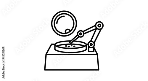 Robotic arm with petri dish, scientific research and laboratory automation icon
