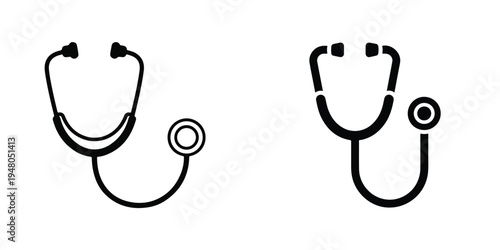 Flat vector stethoscope icon  simple curved tubing shape  minimal healthcare design  white background.