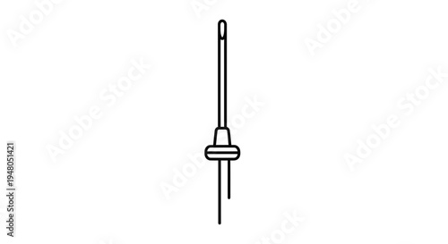 Simple Line Drawing of a Sewing Needle with Thread