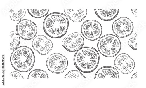Hand drawn tomato slices pattern seamless food fruit vegetable