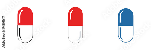 Flat vector medicine pill capsule icon  simple two-color capsule  minimal healthcare style  white background.