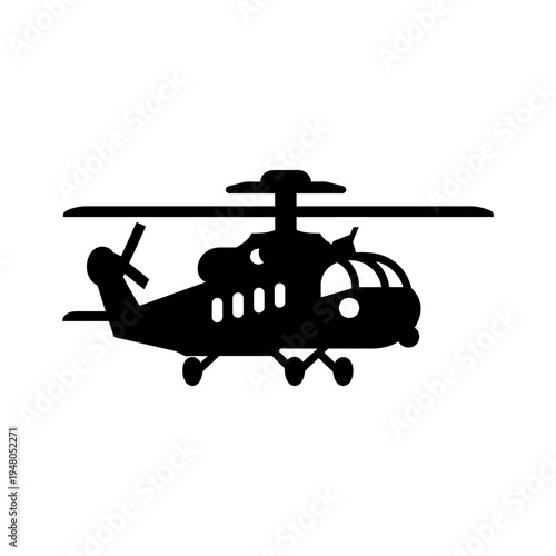 Black helicopter silhouette with rotor blades aircraft