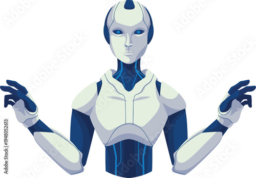 Cybernetic android assistant with headphones for virtual call center vector