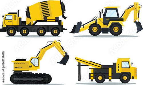 Detailed construction bulldozer and road roller for roadwork vector