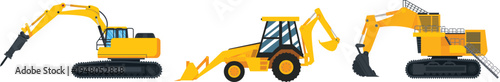 Industrial earthmoving vehicles and heavy duty construction equipment vector