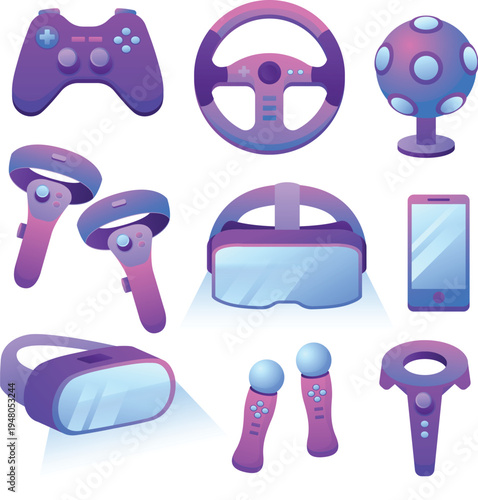 Video game console joystick with bright blue and red vector