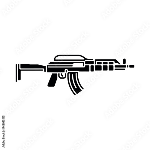 Black silhouette of an assault rifle on white background