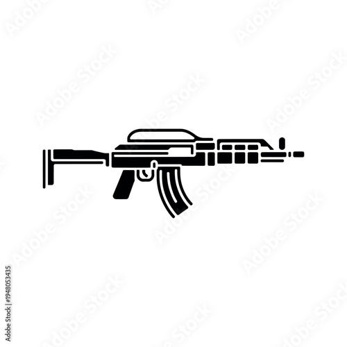 Black silhouette of an assault rifle on white background 1
