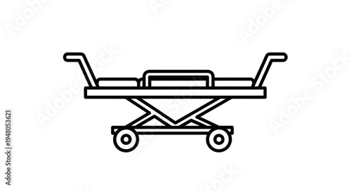 Medical Stretcher Icon, Hospital Bed on Wheels, Emergency Transport Equipment Line Art