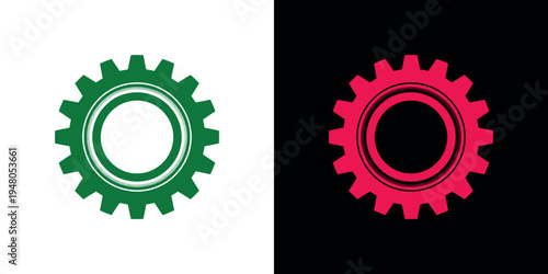 Green and red gear on white and black backgrounds green gear