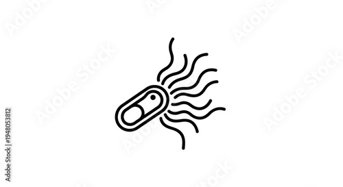 Microscopic Bacteria Icon with Flagella, Medical Science and Microbiology Symbol