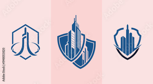 Blue city skyline logo designs.