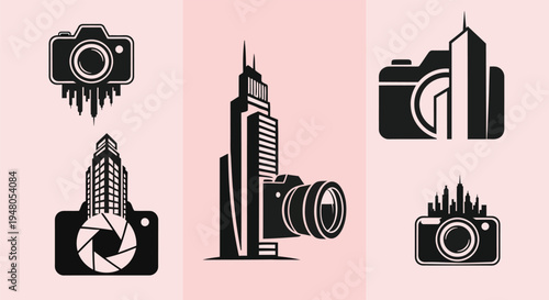 Camera and city skyscraper icons