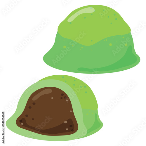 日本の伝統菓子「うぐいす餅」 断面付き