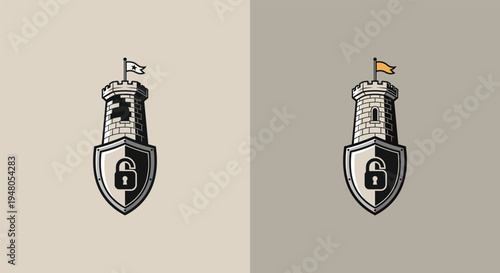 Castle shield with flags