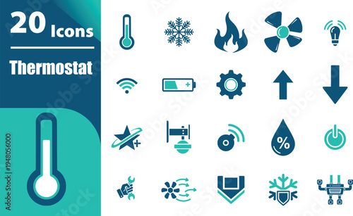 Thermostat icons for temperature control systems.