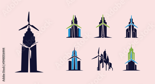 Wind turbines in various styles