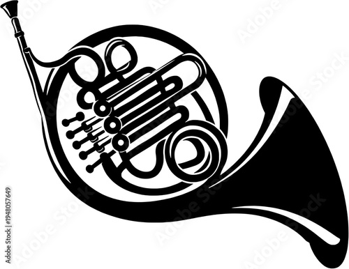 French Horn Silhouette Brass Musical Instrument Vector Icon